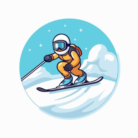 Skiing man. Vector illustration of skier in helmet and goggles s