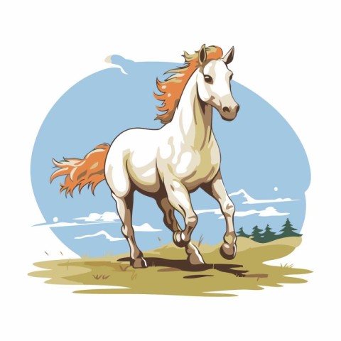 Horse in the field. Vector illustration of a white horse.