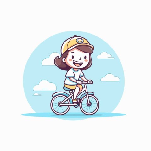 Cute little girl riding a bicycle in the park. Vector illustrati