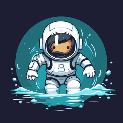 Astronaut in the water. Vector illustration on a dark background