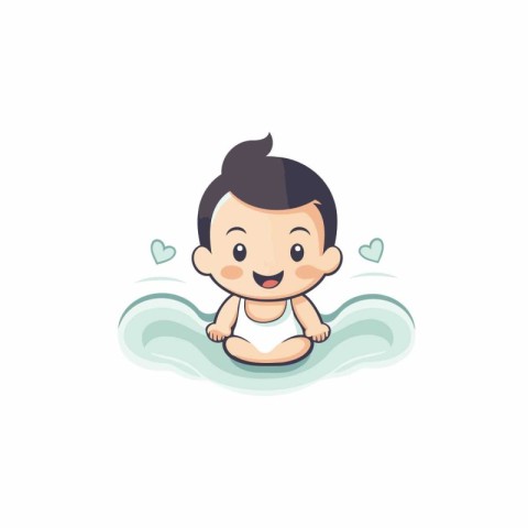 Cute little baby boy in swimming pool cartoon vector Illustratio