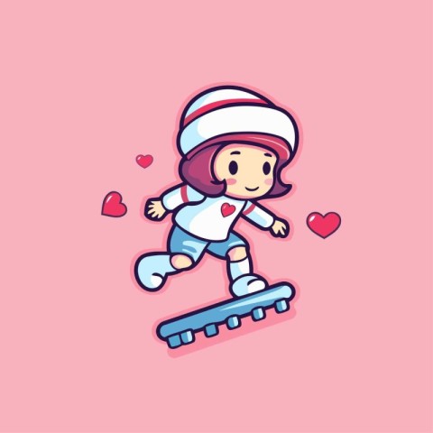 Cute girl skates on a skateboard. Vector illustration.