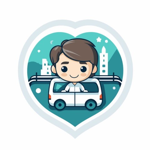 cute boy driving a car in the city vector illustration graphic d