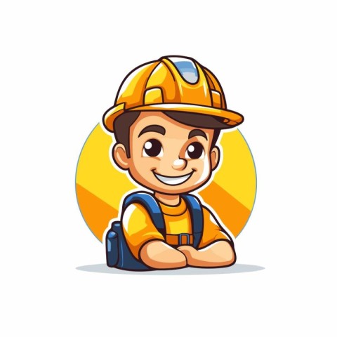 Cartoon little boy construction worker with helmet and hardhat v