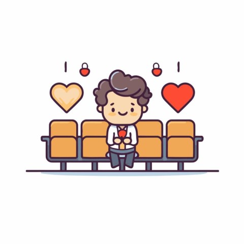 Illustration of a boy sitting in an empty airport waiting room.