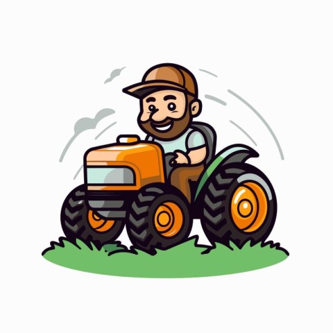 Farmer with tractor. Vector illustration isolated on a white bac