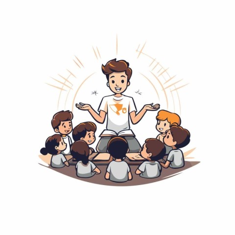 Teacher and children. Vector illustration of a teacher and child