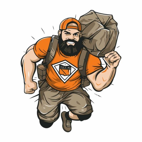 Vector illustration of a lumberjack with a bag on his shoulder.