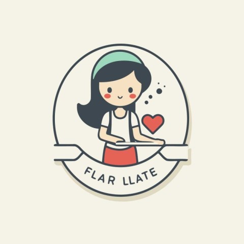 Illustration of a little girl holding a red heart and a ribbon w