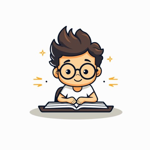 Boy Reading Book Cartoon Mascot Character Design Vector Illustra