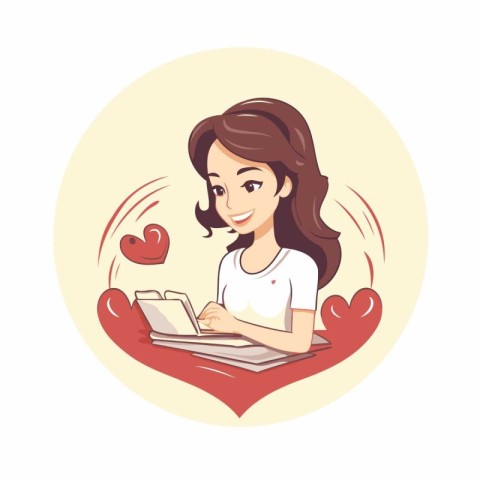 Vector illustration of a young woman using a laptop computer in