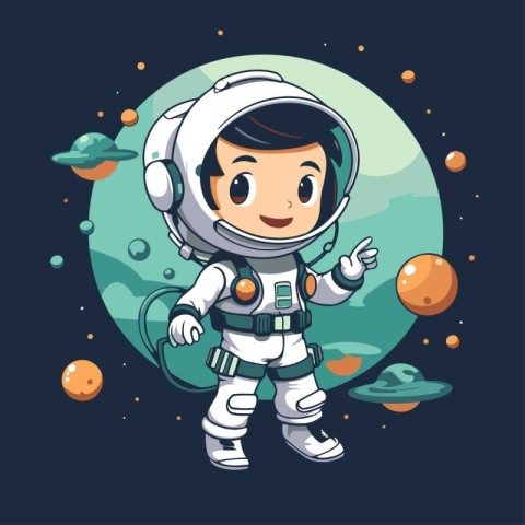 Cute cartoon astronaut in outer space. Vector illustration for y