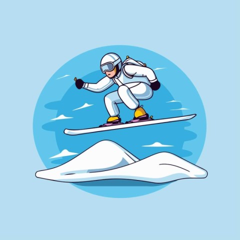 Snowboarder riding a snowboard. cartoon vector illustration isol