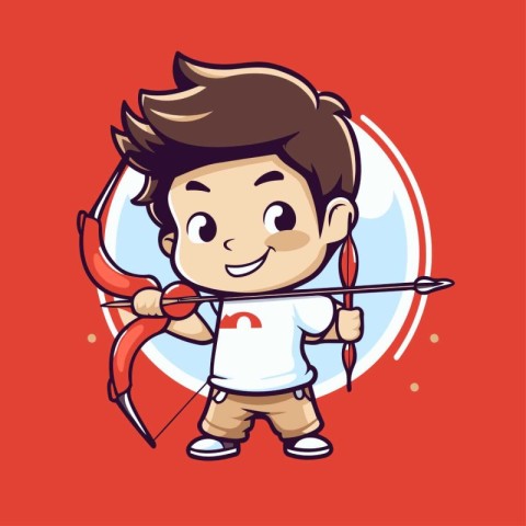 Cute boy with bow and arrow. Cartoon vector illustration. Isolat