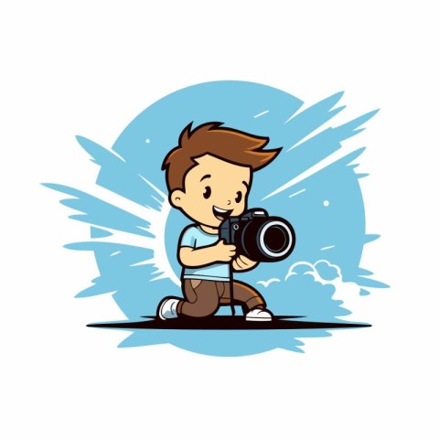 Boy with a camera. Vector illustration of a child holding a came