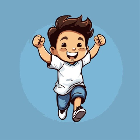 Happy boy jumping and smiling. Vector illustration of a cartoon