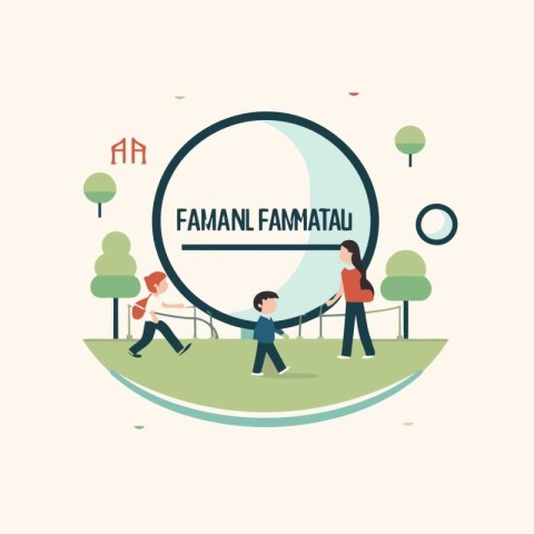 Family in the park. Vector illustration in flat design style on