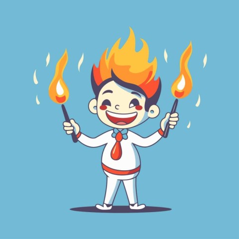 Businessman cartoon character holding a burning torch. Vector Il