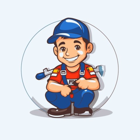 Cartoon handyman with tools. Cute cartoon vector illustration.