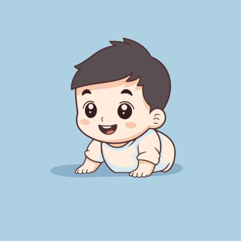 Cute little baby boy in diaper. Vector illustration on blue back