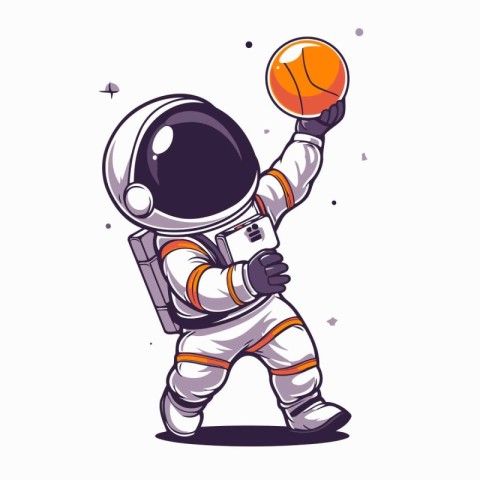 Astronaut holding a basketball in his hand. Vector illustration.