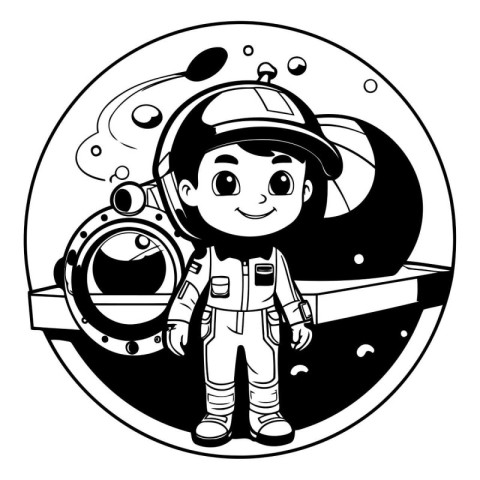 astronaut boy with helmet and space ship vector illustration gra