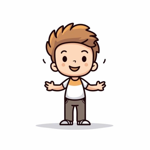 Cute Boy Waving Hand - Cartoon Character Vector Illustration Des