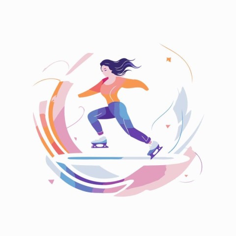 Girl skating on the ice. Vector illustration in a flat style.