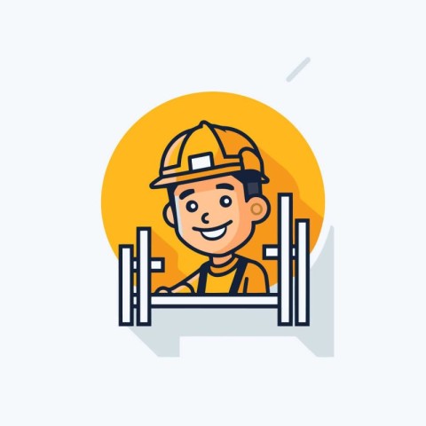 Worker in helmet and overalls. Vector illustration in flat style