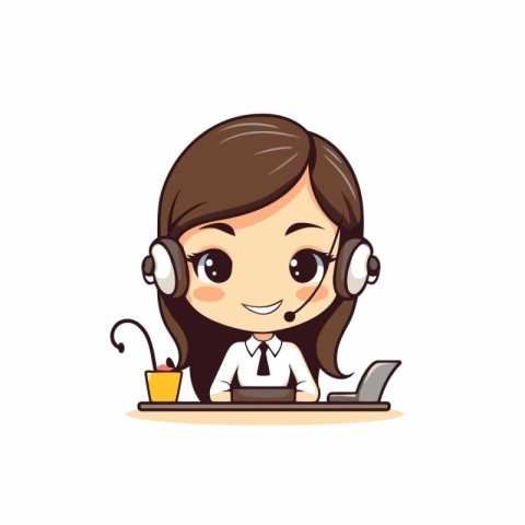 customer support operator woman with headset and laptop cartoon