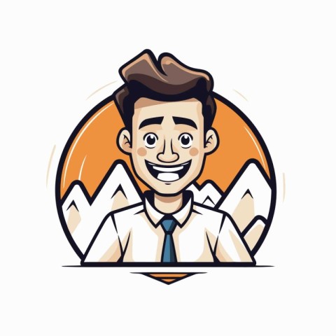 Mascot icon illustration of a businessman smiling and looking at