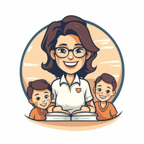 Teacher with kids. Vector illustration of a teacher with childre