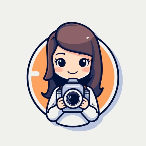 Illustration of a cute photographer girl holding a camera. Vecto