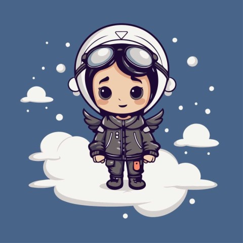 Cute little boy in a pilot costume on the clouds. Vector illustr