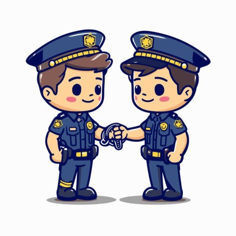 Police officer and policewoman handshaking cartoon character vec