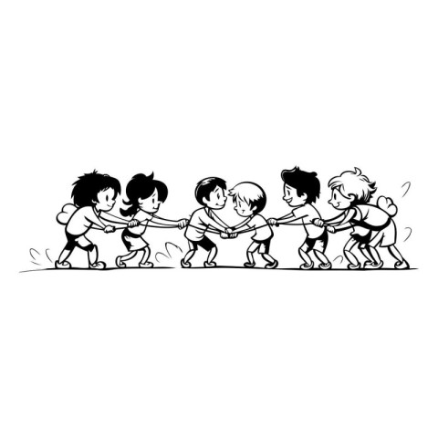 Group of children playing tug-of-war. cartoon vector illustratio