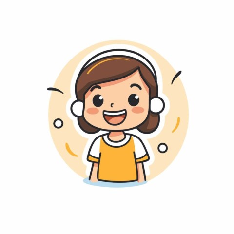 Smiling girl with headphones. Vector illustration in a flat styl