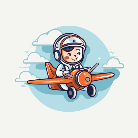 Cartoon pilot with airplane. Vector illustration. Design element