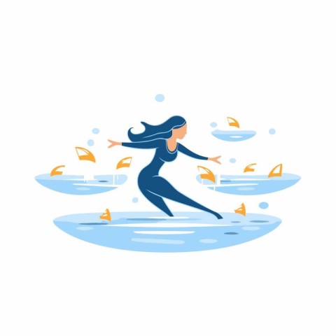 Vector illustration of a girl jumping in the water. Flat style.