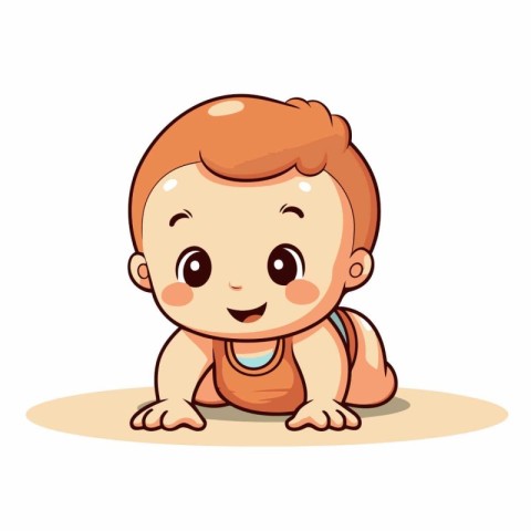 Cute little baby boy crawling on the sand. Vector illustration.