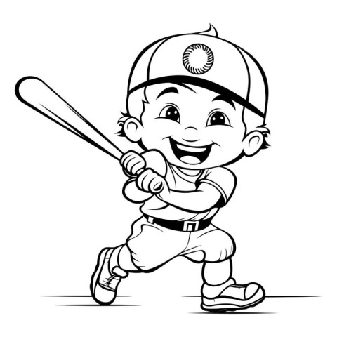 Baseball Player - Black and White Cartoon Illustration. Mascot C