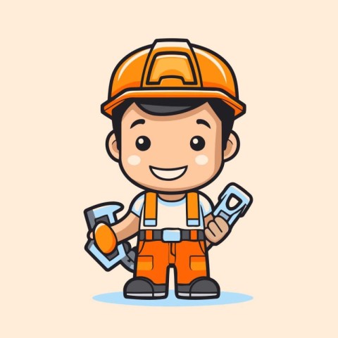 Cartoon Construction Worker - Cute and Simple Style Vector Illus