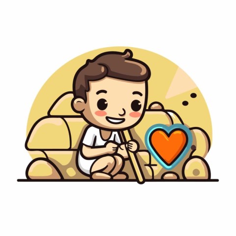 cute little boy playing with a toy car and a heart vector illust