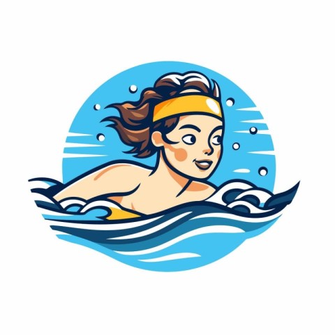 Beautiful woman swimming in the sea. Vector illustration on whit