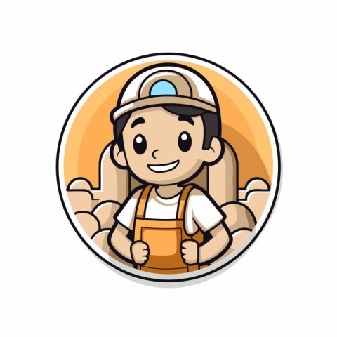 Cute cartoon illustration of a construction worker wearing helme