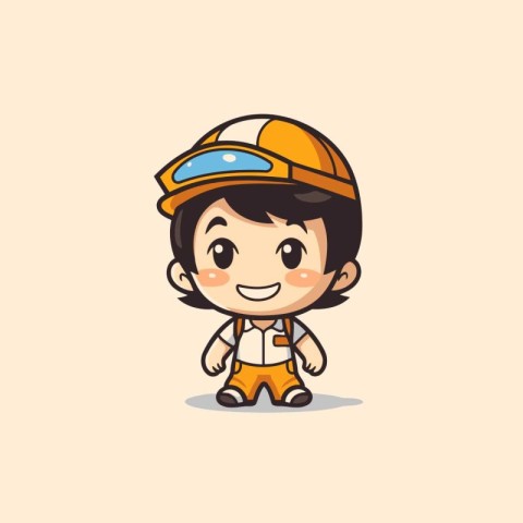 Cute Boy Construction Worker Mascot Character Design Vector Illu