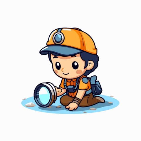 Illustration of a Cute Boy Wearing a Safety Helmet and Holding a