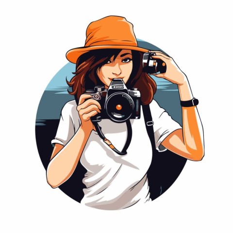 Woman photographer with camera. Vector illustration of a girl in