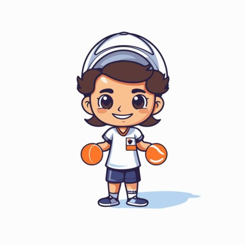 Cute little boy playing tennis. Cartoon character vector illustr