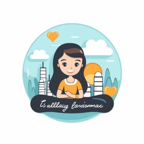 Vector illustration of a girl on the background of the city. Int